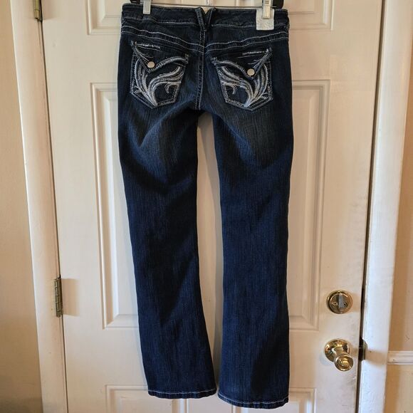 Ariya Jeans Junior 5/6 Embroidered denim blue Bootcut 30x32 Bling Y2K Low-Rise - Picture 2 of 12